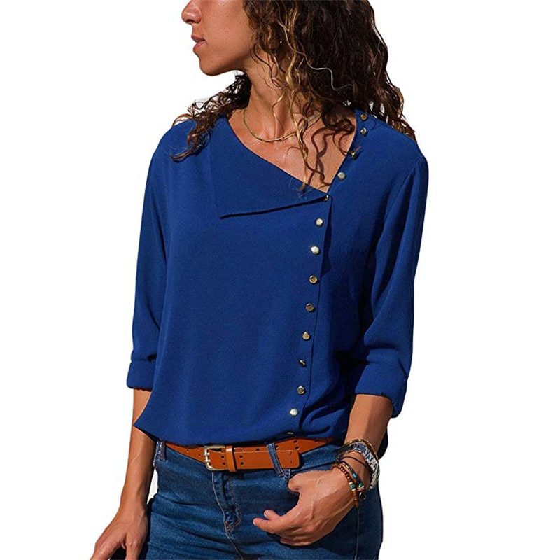 Women's Chiffon Blouse with Decorated Buttons